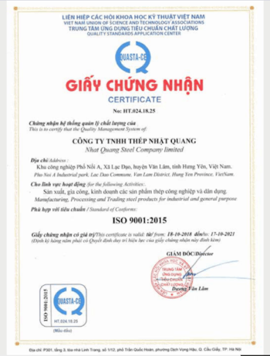 Chứng nhận theo tiêu chuẩn ISO 9001: 2015